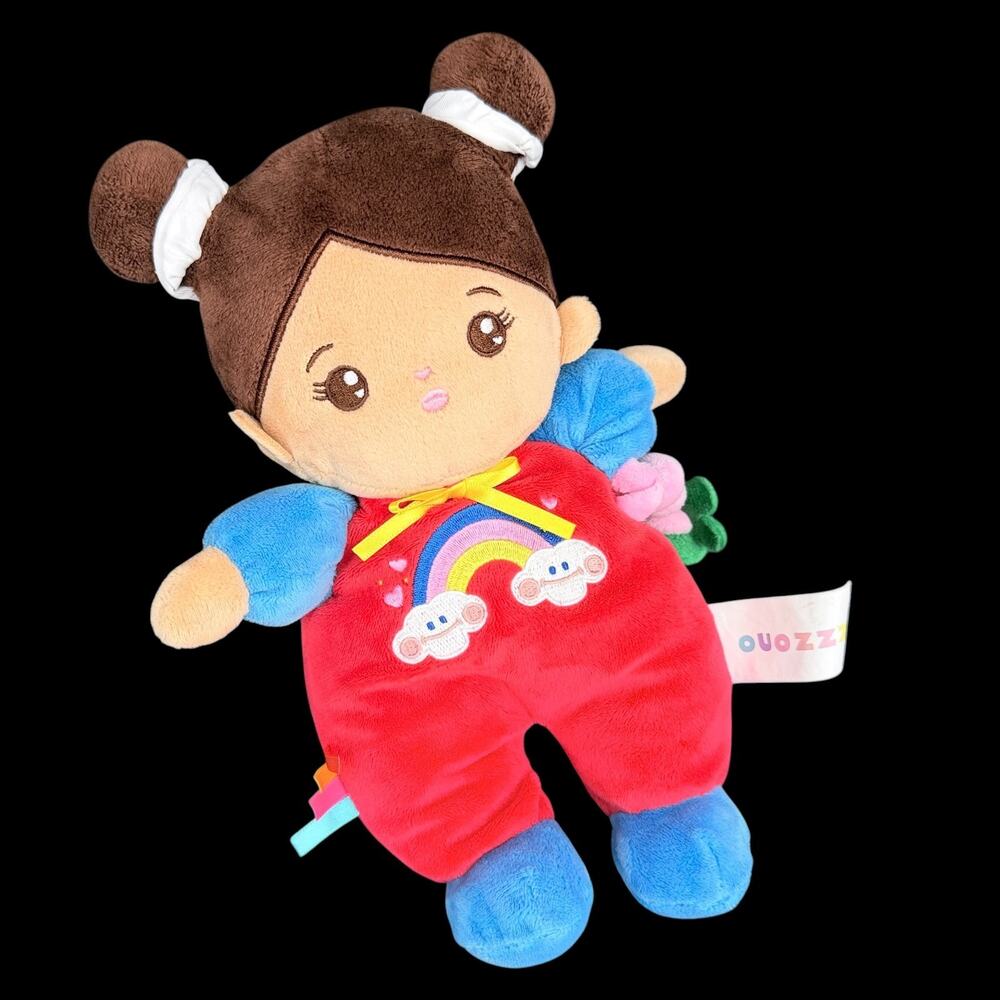OuoZZZ Baby Girl Doll Plush Rainbow Flower Sensory Lovey 10 in Rattle Toy